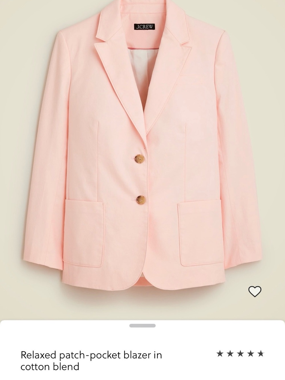 NWT J. Crew Light Pink Relaxed Patch-Pocket Blazer
